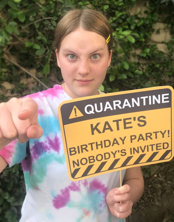 Girl holding Quarantine Birthday sign. Quarantine birthday Photo Booth Props and Signs, Editable Birthday Yard Sign, Drive-by birthday, For Car or Photos, Party Decor, INSTANT DOWNLOAD