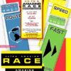 The amazing race party printables decorations, clue cards, invitation, banner, cupcake wraps, chocolate wraps, party hat route marker Press Print Party!