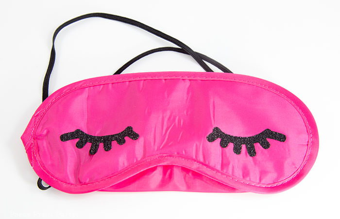 sleep mask with eyelashes with black glitter heat transfer vinyl eyelashes. pink sleep mask - Press Print Party!
