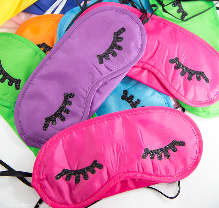 sleep mask with eyelashes with black glitter heat transfer vinyl eyelashes. multicolored sleep masks in bulk - Press Print Party!