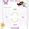 Create a magical tradition. Tooth Fairy printable set purple black tooth fairy for boys or girls with tooth fairy letter, receipt, door handle, first tooth certificate, tooth envelope, cash envelope, baby teeth chart, editable by Press Print Party!