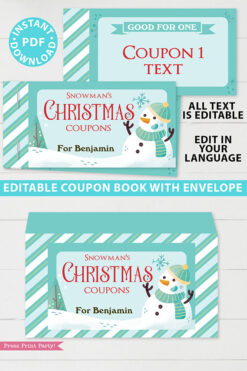 Christmas Coupon Book Printable Template, From Santa Gift Idea, Editable Blank Coupons, Last Minute Gift Stocking Stuffer, INSTANT DOWNLOAD