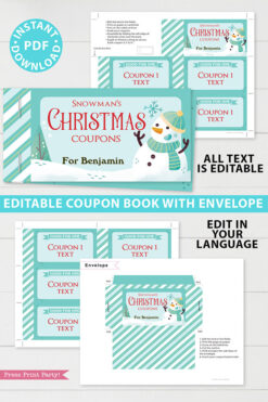 Christmas Coupon Book Printable Template, From Santa Gift Idea, Editable Blank Coupons, Last Minute Gift Stocking Stuffer, INSTANT DOWNLOAD