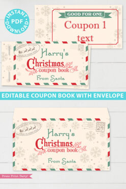 Christmas Coupon Book Printable Template, Gift Idea, Editable Blank Coupons, Last Minute Gift Stocking Stuffer, Vintage, INSTANT DOWNLOAD