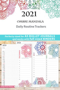 2021 Daily Routine Printables, Habit Tracker, Watercolor Mandala Bullet Journal Printable, Daily Tracker Goal Planner, INSTANT DOWNLOAD