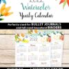 2022 Yearly Calendar Template Printable, Watercolor Designs, Bullet Journal Printable Calendar Insert, One Page Calendar, INSTANT DOWNLOAD Press print Party