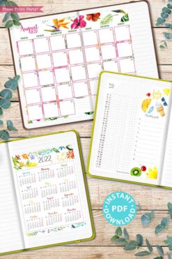 MONDAY Start 2022 Printable Calendar Template Set, Watercolor design, Bullet Journal Printable, Monthly and Daily Routine, INSTANT DOWNLOAD press print party