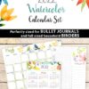 2022 Printable Calendar Template Set, Watercolor design, Bullet Journal Inserts, Monthly Calendar, Daily Routine Tracker, INSTANT DOWNLOAD Press Print Party