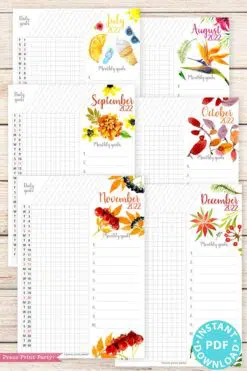 2021-2022 Goal Planner Templates, Daily Routine, Habit Tracker Printable, Watercolor Designs, Bullet Journal Daily Tracker INSTANT DOWNLOAD press print party