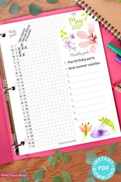 2021-2022 Goal Planner Templates, Daily Routine, Habit Tracker Printable, Watercolor Designs, Bullet Journal Daily Tracker INSTANT DOWNLOAD press print party