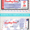 Boarding Pass Template pdf w. Holder Editable Text Printable, Vacation Surprise Trip Gift Voucher Airline Ticket, Red Blue, INSTANT DOWNLOAD