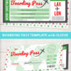 Boarding Pass Template pdf w. Holder Editable Text Printable, Christmas Gift Surprise Trip Voucher Airline Ticket, Green Red, INSTANT DOWNLOAD