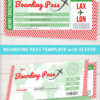 Boarding Pass Template pdf w. Holder Editable Text Printable, Christmas Gift Surprise Trip Voucher Airline Ticket, Green Red, INSTANT DOWNLOAD