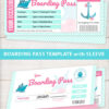 Cruise Boarding Pass Template pdf w. Holder Editable Text Printable, Vacation Surprise Cruise Gift Voucher Ticket, Pink, INSTANT DOWNLOAD