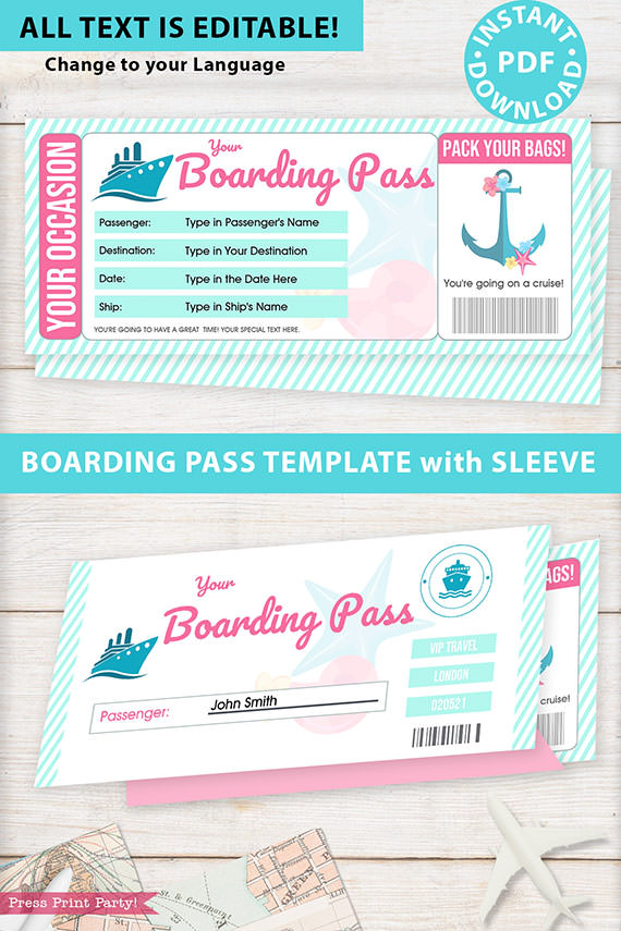 cruise trip gift You Edit Online Surprise Cruise Ticket Download /& Print Printable Cruise Boarding Pass Editable Cruise Boarding Pass