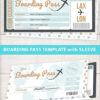 Boarding Pass Template pdf w. Holder Editable Text Printable, Vacation Surprise Trip Gift Voucher Flight Airline Ticket, Green, INSTANT DOWNLOAD