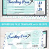 Boarding Pass Template pdf w. Holder Editable Text Printable, Vacation Surprise Trip, Gift Voucher Flight Airline Ticket, Teal, INSTANT DOWNLOAD