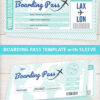 Boarding Pass Template pdf w. Holder Editable Text Printable, Vacation Surprise Trip, Gift Voucher Flight Airline Ticket, Teal, INSTANT DOWNLOAD