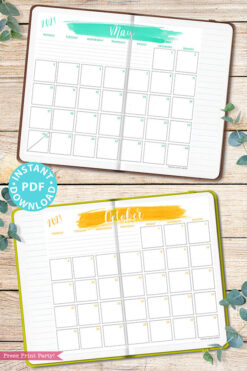 MONDAY Start 2021 Monthly Printable Calendar Template, Brush Stokes Design, Bullet Journal Calendar Insert Monthly Planner, INSTANT DOWNLOAD