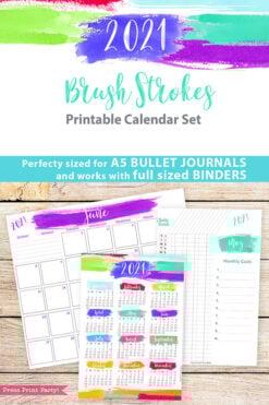 2021 Printable Calendar Template Set, Brush Strokes, Bullet Journal Printable, Inserts, Monthly Calendar Daily Routine, INSTANT DOWNLOAD