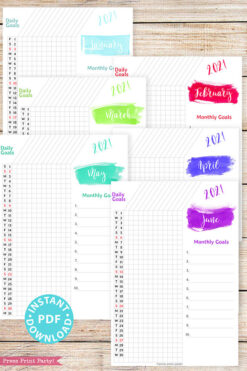 January, February, March, April, May, June, 2021 Daily Routine Printables, Habit Tracker, Brush Strokes Design, Bullet Journal Printable, Daily Tracker Goal Planner, INSTANT DOWNLOAD