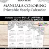 2022 Yearly Calendar Template Printable, Mandala Coloring, Bullet Journal Printable Calendar Insert, One Page Calendar, INSTANT DOWNLOAD press print party