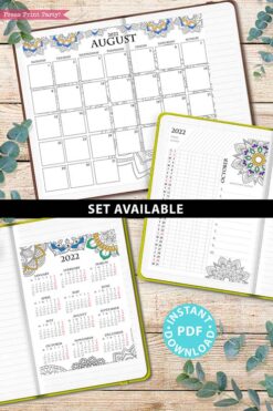 2022 calendar set with monthly calendars habit tracker and yearly calendar press print party monday start