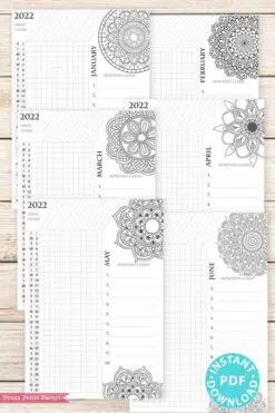 2021-2022 Daily Routine Printables, Habit Tracker Printable, Mandala Coloring, Bullet Journal, Daily Tracker Goal Planner, INSTANT DOWNLOAD press print party