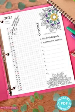 2021-2022 Daily Routine Printables, Habit Tracker Printable, Mandala Coloring, Bullet Journal, Daily Tracker Goal Planner, INSTANT DOWNLOAD press print party