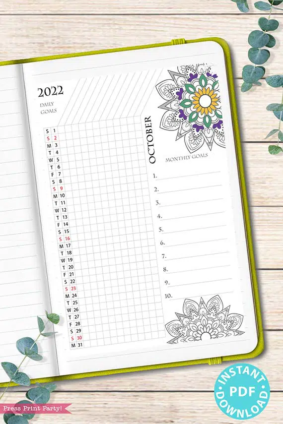 2022 Daily Routine Printables, Adult Coloring - Press Print Party!