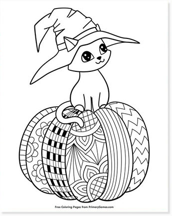 free halloween printable coloring sheets - website roundup - cat on pumpkin coloring pages