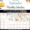 MONDAY Start 2021-2022 Monthly Calendar Printable, Monthly Planner Template, Colorful Watercolor Designs, Bullet Journal, INSTANT DOWNLOAD Press print Party