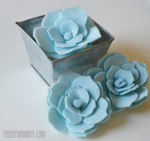 succulent felt flowers in pot as a diy gift for mom for christmas, mothers day or birthday