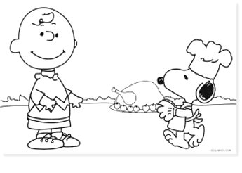 peanuts charlie brown and snoopy with turkey free coloring page