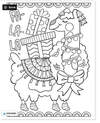 fa la la llama christmas coloring page with gifts on his back