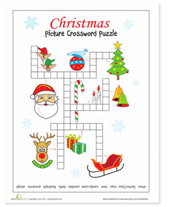 christmas crossword puzzle activity for kids