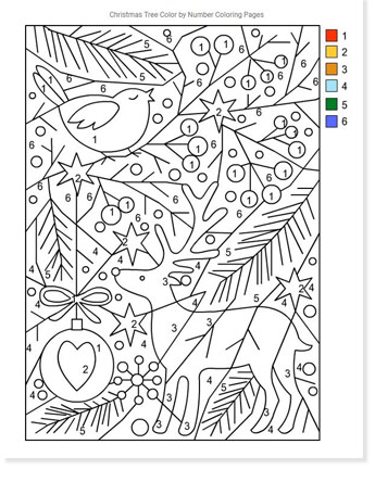 color by numbers with a deer and dove christmas coloring sheet printable