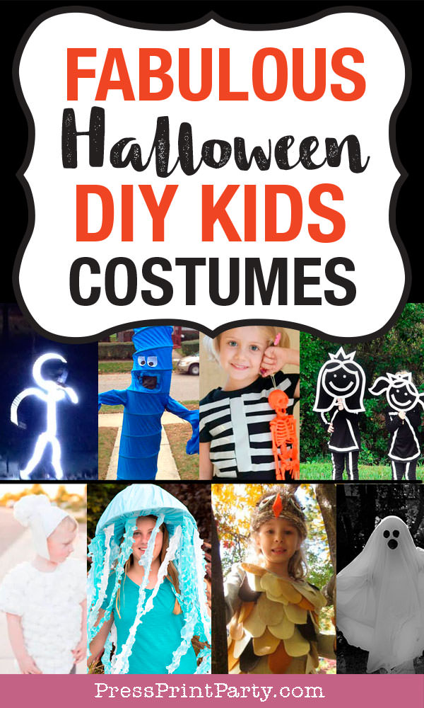 last minute halloween diy costumes for kids - led stick man, flailing arm man, skeleton, stick figures, lamb, jellyfish, owl, ghost.