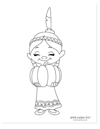 indian girl with pumpkin coloring page