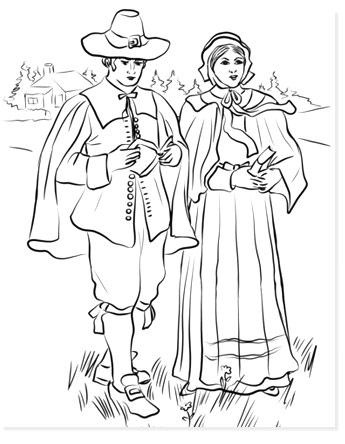 pilgrim boy and girl free coloring sheets