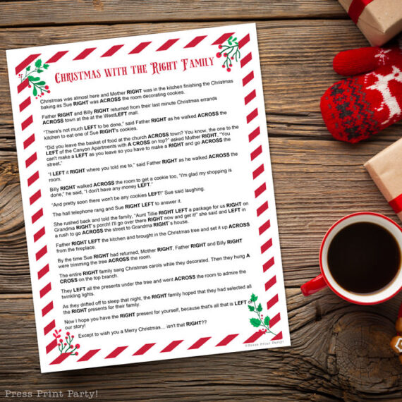 The Left Right Game Christmas Story FREE Printable 