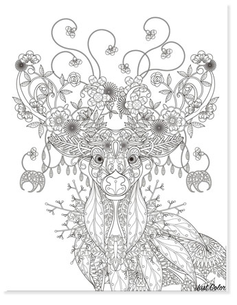 beautiful deer zentangle coloring page christmas