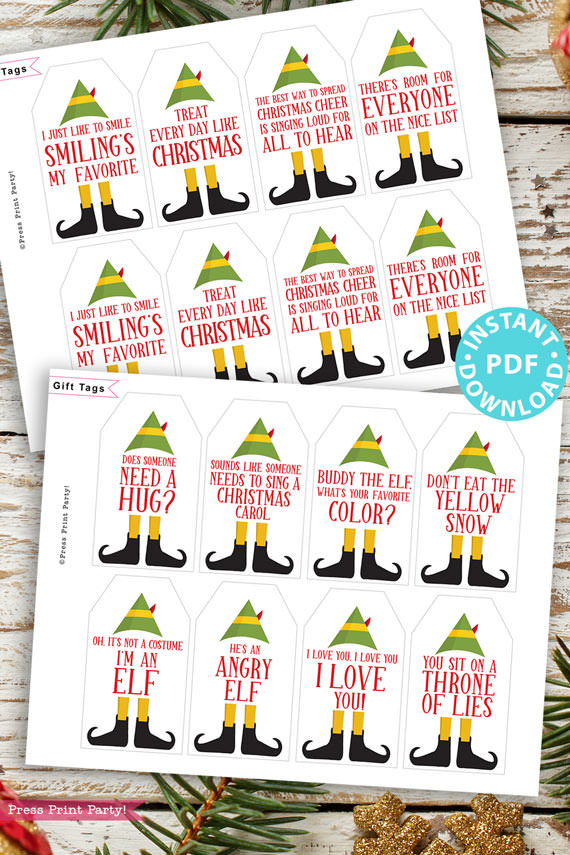 20 elf movie quotes christmas gift tags. Press Print Party!