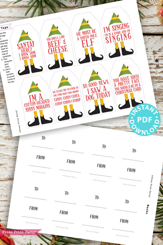 20 elf movie quotes christmas gift tags. Press Print Party!