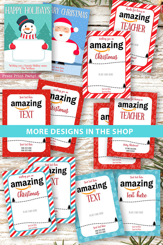 Amazon gift card holder for christmas Thank you card, thanks for being an amazing teacher, editable text, template instant download pdf, Press Print Party all designs