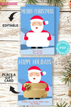 Christmas gift card holder generic with santa editable text merry christmast happy holidays Press Print Party