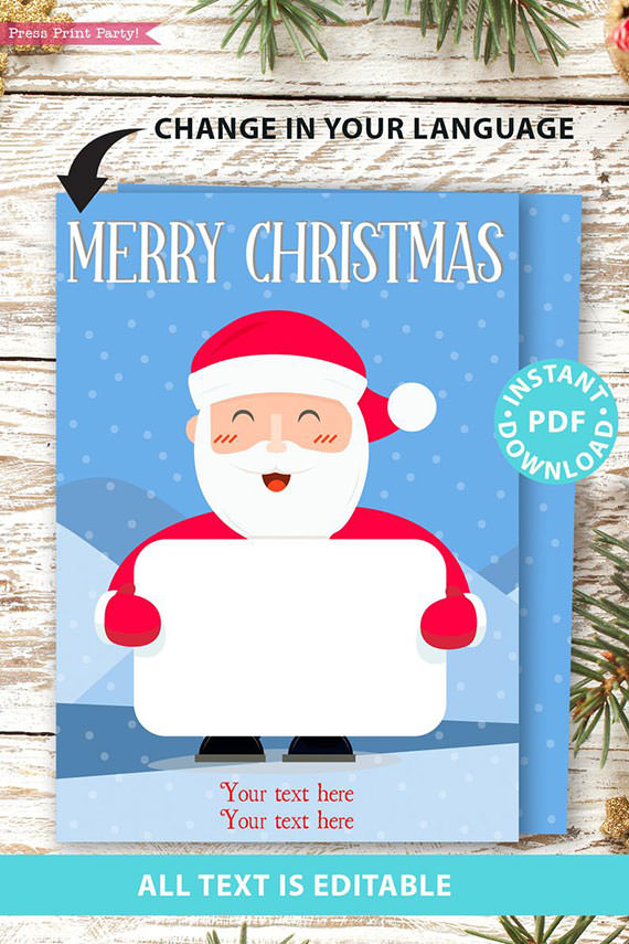 Christmas gift card holder generic with santa editable text merry christmast happy holidays Press Print Party