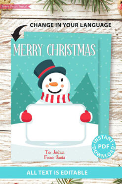 Christmas gift card holder generic with snowman editable text merry christmast happy holidays Press Print Party