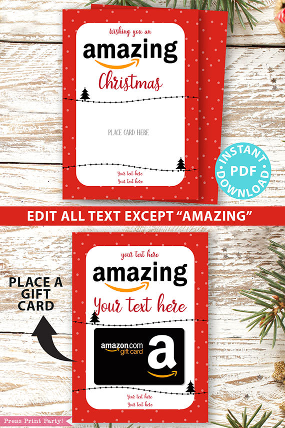 Amazon christmas gift card holder. wishing you an amazing christmas editable text red with dots Press Print Party