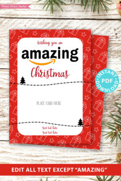 Amazon christmas gift card holder. wishing you an amazing christmas editable text red with gifts Press Print Party